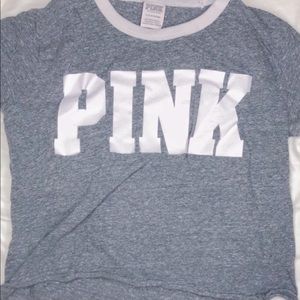 Gray and white crop top shirt from pink